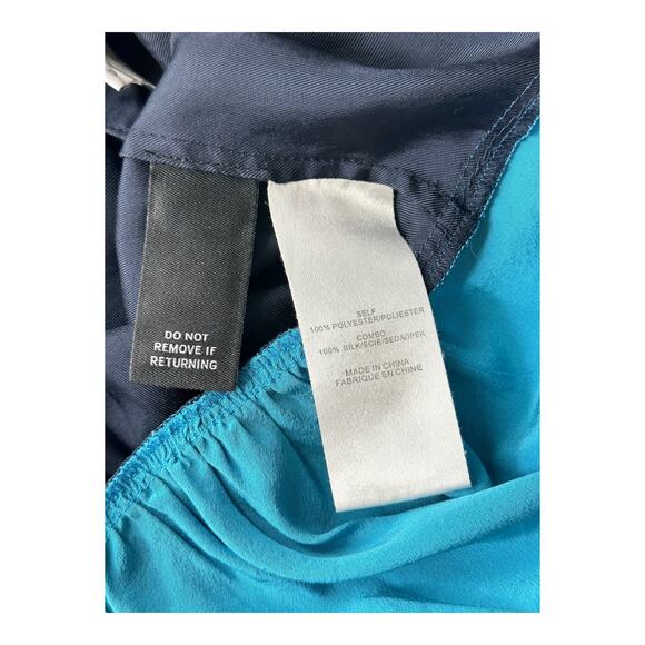 Tibi Top Women 0 Color Block Cami Tank Navy V-Neck Asymmetrical Silk Designer - Picture 7 of 9